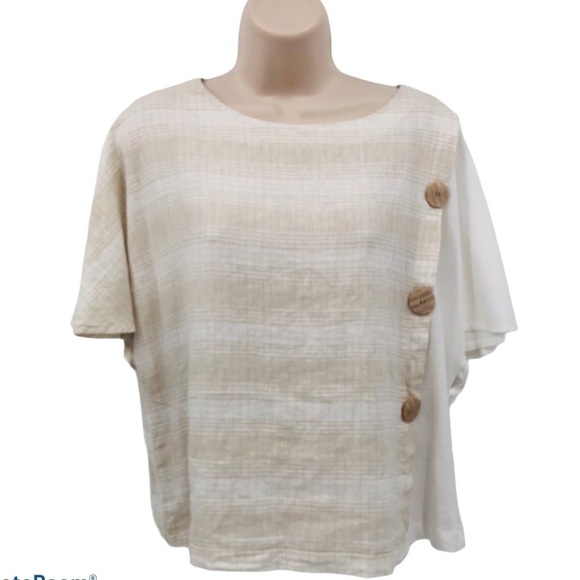 Kensie Tops - Kenise women’s blouse tan and white buttons S